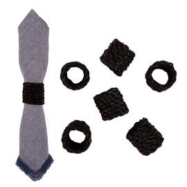 KAZI Essentials Napkin Rings Set of 6, Boho Natural Woven Raffia Napkin Rings, Eco-Friendly Napkin Holders Handmade by African Artisans, Coastal, Nautical, Farmhouse Décor (Black)