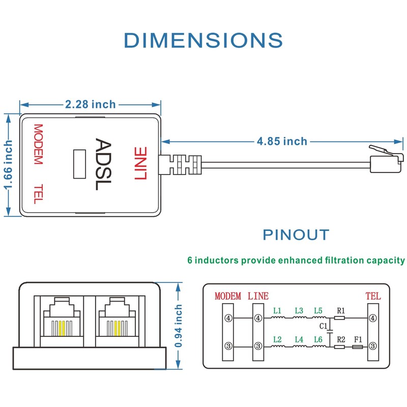 NECABLES DSL Filter Splitter for Phone Line and Modem 6