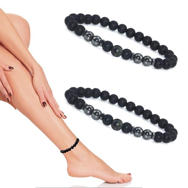 Anti-swelling black obsidian slimming anklet, lymphatic drainage, natural magnetic field therapy, obsidian beads bracelet, anklet, anti-varicose veins anklet, Rubber Stone
