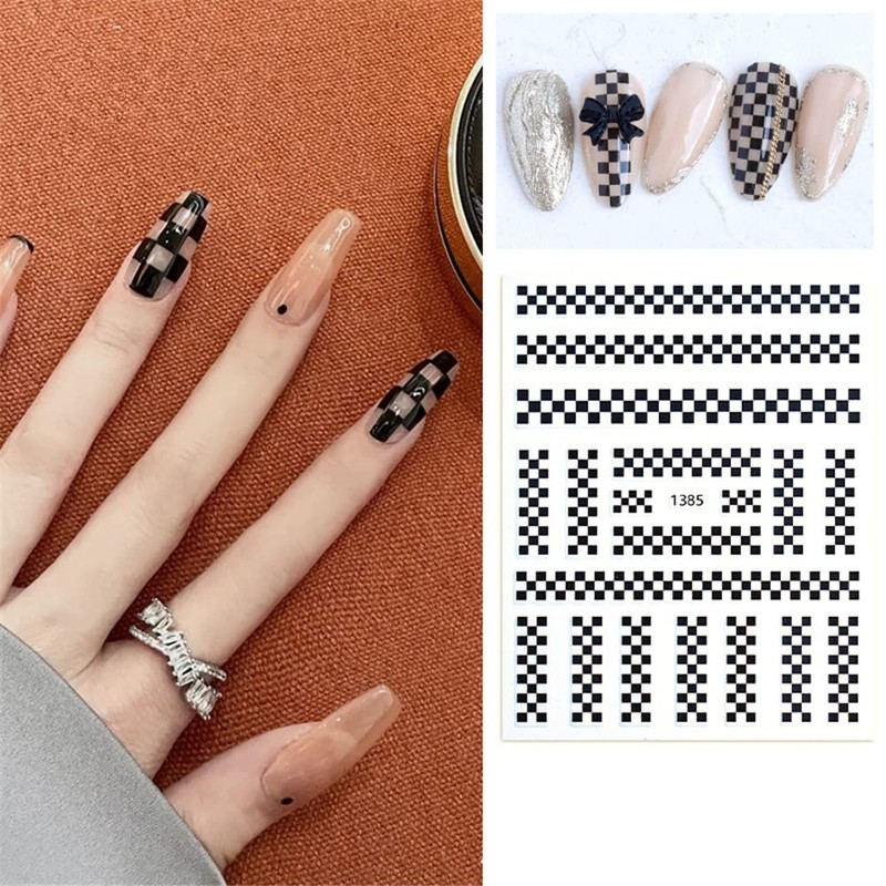 Black and White Lattice Houndstooth Pattern Nail Stickers Lattice Series