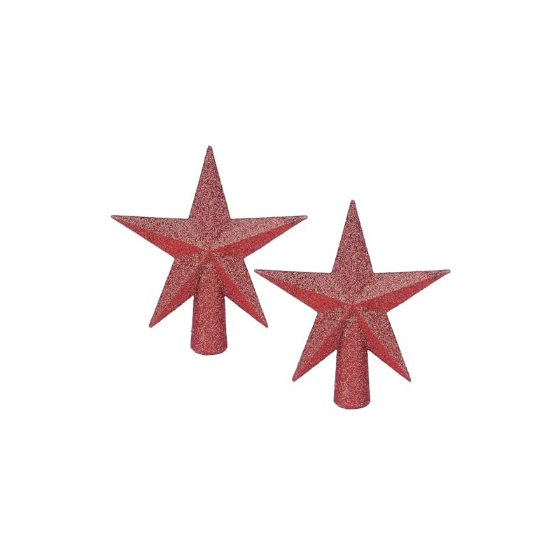 YYCRAFT 4 Inch Glitter Star Tree Topper Christmas Decoration-2 Pack,Red