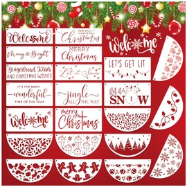 Christmas Doormat Stencils Reusable Holiday Welcome Let It Snow Stencil Templates Large Half Round Drawing Stencils for Painting on Wood Signs Door Hanger Door Mats DIY Crafts Decor(mat22)