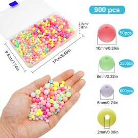 FINEASY Beads for threading pastel approx. 900 pieces, matte beads, colourful 6/8/10 mm, acrylic beads, artificial beads, round craft beads for bracelets, jewellery, DIY