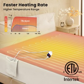 blunique Electric Heated Mattress Pad Full Size Single Control Bed Warmer, Deep Pocket, Side Storage Pouch for Controller, Machine Washable, Waffle Jacquard, 54"x75", White