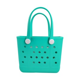 UeKeKicg Small Beach Tote Bag, Waterproof Rubber Beach Tote Bag, Washable Durable Open Travel Totes for Boat Pool Sports (Green)