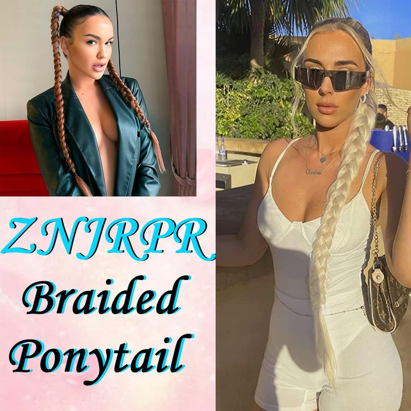 Ponytail Extension Ponytail-Extensions -for-Black-Women24inch 2pc Braided-Ponytails-Extension Braid-Extensions-Long-Braided-Ponytail-Extension(Natural Black)