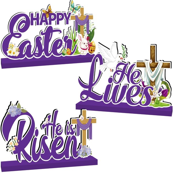 3 Pcs Easter Table Decorations, He is Risen Tabletop Decorations,