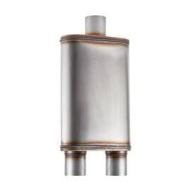 Floshine Universal 409 Stainless Performance Exhaust Muffler, single in dual out muffle (2.5 in inlet 2.5 in dual outlet)