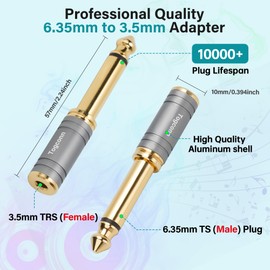 Togconn 1/4 Inch to 1/8 Inch Adapter 4 Pack, 6.35mm Quarter Inch TS Mono Male to 3.5mm Female Jack Plug Gold-Plated Pure Copper Audio Converter Connector Premium Quality Series