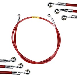 Motorcycle Universal Hydraulic red Brake Hose 10mm Fixed Fittings 28°-28°Stainless Steel Braided Hose 400-2400mm for Motorcycles, ATVs, Dirt Bikes, Street Racers