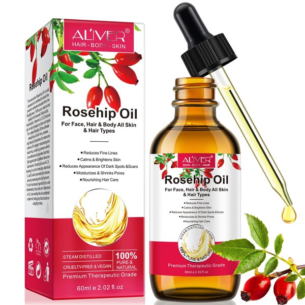 Rosehip Oil for Face (2.02 fl.oz), Organic Rosehip Oil, 100% Pure Natural Cold Pressed Rose Hip Seed Oil, Anti Aging Moisturizer, Treatment for Skin,Nails & Nourishing Hair Care