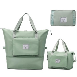 Large Capacity Travel Bag, Foldable Travel Bag, Expandable Travel Duffel Bag, Collapsible Waterproof Large Capacity Travel Handbag, Overnight Bag for Women and Man (Light Green)