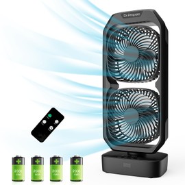 DR.PREPARE Small Oscillating Tower Fan with Remote, Rechargeable Battery Powered Desk Fan for Bedroom, 250° Tilt, 8H Timer, 3 Speeds, Portable Table Bedside Fan for Office Plants Outdoor