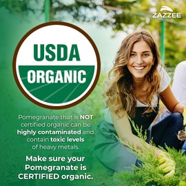 Zazzee USDA Organic Pomegranate 20:1 Extract, 40% Ellagic Acid, 100 Vegan Capsules, 3+ Month Supply, Punica Granatum, Antioxidant, Immune & Polyphenol Support, All-Natural, Non-GMO, Made in the USA