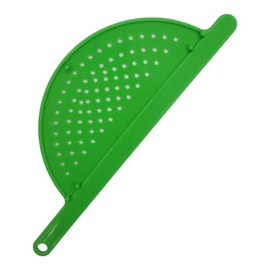 Handy Housewares Hand Held Plastic Pot Drainer, Pasta Noodle Veggie Strainer with Handle - Fits up to 9" Pot - Green