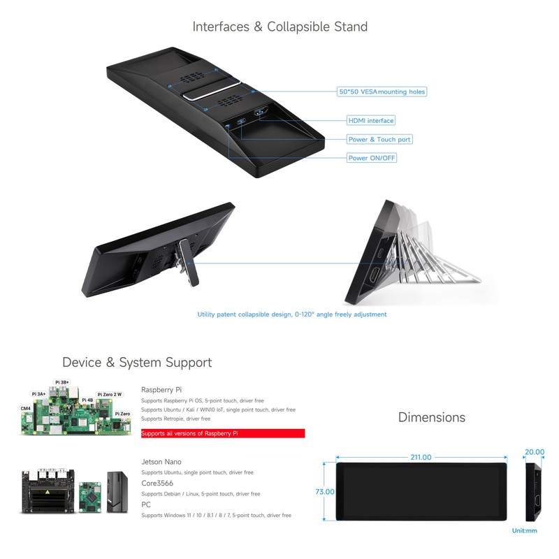 Waveshare 7.9 inch IPS Display, 400 x 1280, Toughened Glass
