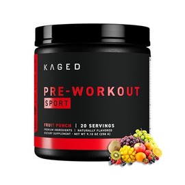 Kaged Polvo deportivo pre-entrenamiento para hombres y mujeres, sabor a ponche de frutas, certificado deportivo, 188 mg de cafeína, suplemento de óxid