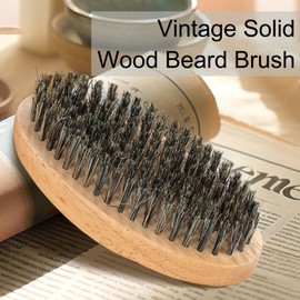 Men's Faux Boar Bristle Beard Brush with Wooden Handle - Military Pocket Size for Mustache and Beard Grooming and Styling.