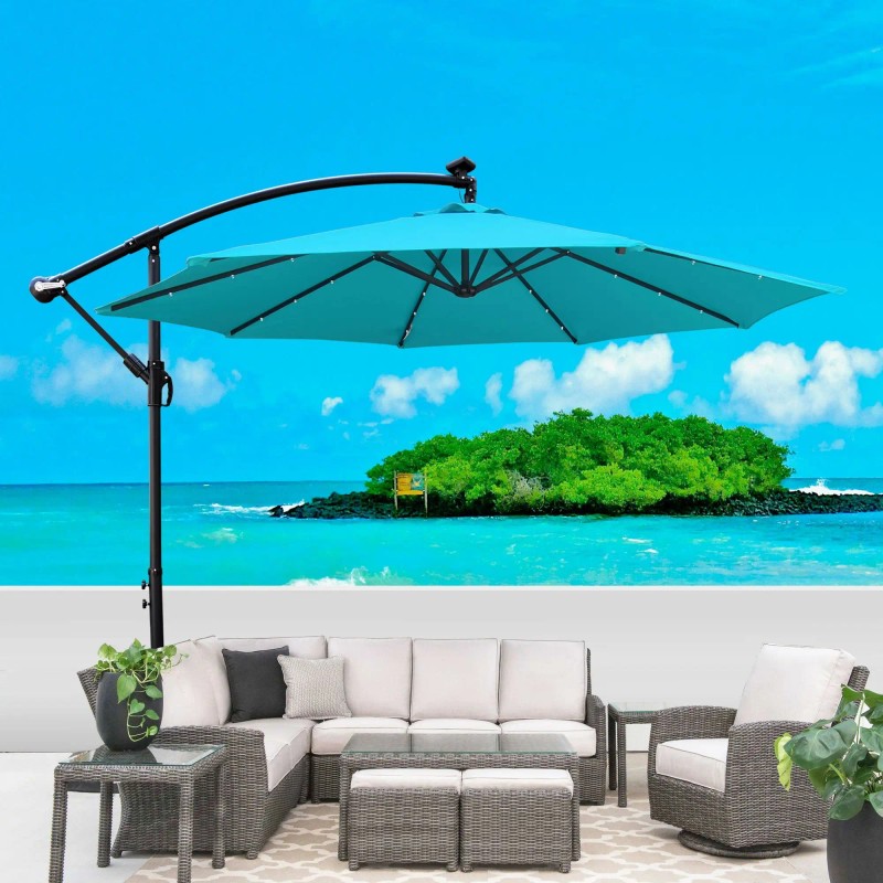 10 ft Outdoor Solar Powered LED Lighted Patio Umbrella Waterproof