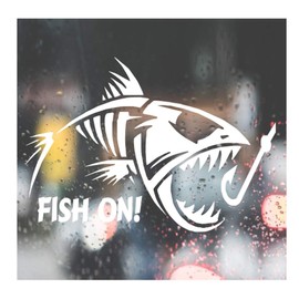 HSC Design Custom Decal Car for Fish on! Fishing for Car, Truck, Funny, Tumbler, Window, Motorcycle, Helmet, Bumper, Decal for Laptop, Phone, Home Decoration / 4 in x 6 in/White