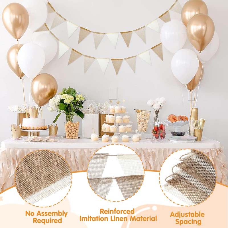 Elegaperma 8 M Hessian Bunting,Boho Beige Brown Burlap Bunting