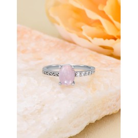 Lypic Oval Rose Quartz Ring 925 Sterling Silver Pink Crystal Ring Healing Rose Quartz Jewelry for Women Size 7
