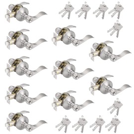 Probrico 10 Pack Keyed Alike Entry Levers, Wave Style Satin Nickel Entry Locksets, Exterior Interior Door Levers with Lock and Same Keys(for Bedroom or Office)
