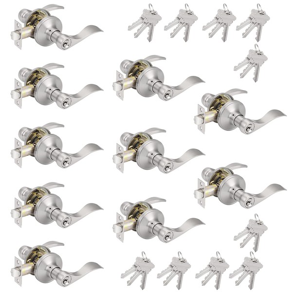 Probrico 10 Pack Keyed Alike Entry Levers, Wave Style Satin