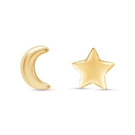 Wishrocks Asymmetric Earrings Half Moon And Star Lovely Charm Stud Earrings for Women's in 14k Yellow Gold Plated Sterling Silver With Push Back Womens Jewelry, gift for her, wife,