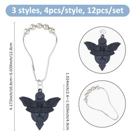 SUPERFINDINGS 12Pcs 3 Styles Shower Curtain Hooks Rings Skull Bat Gothic Style Decorative Shower Curtain Rings for Bathroom