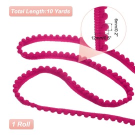 sourcing map 8.5 Yards Pom Pom Trim Ribbon, 0.5" Wide Rose Red Pom Pom Ball Fringe Trim Sewing Fringe Fabric Trim Ribbon for DIY Crafts Curtain Clothes Pillow Home Decoration