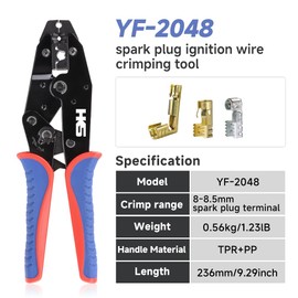 Spark Plug Wire Crimping Tool Kit for Ignition Cables, Ratcheting Crimper, 24 Spark Plug Terminals (180° 90° Straight), 24 Boots, Fits up to 8.5mm Wires