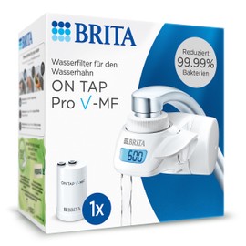 BRITA Water filter for tap on tap Pro V-MF including 1 filter cartridge (600 l) - reduces 99.99% bacteria, chlorine, microplastics and heavy metals / digital LCD display shows residual capacity