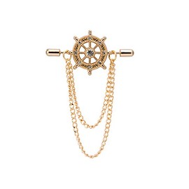 Knighthood Gold Crystal Ship's Steering Wheel with Chain Lapel Pin Badge Coat Suit Collar Accessories Brooch for Men