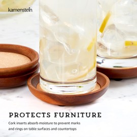 Kamenstein 4 Piece Set, Natural Acacia Wood and Cork Stackable Coasters, Set of 4