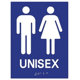 ADA Compliant Unisex Restroom Wall Sign - 6x8 - With Tactile Text Braille