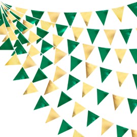 PinkBlume Green Gold Triangle Flag Cloth Garland Banner Party Decoration Smooth Bright Color Green and Gold Pennant Wedding Birthday Party Flag Picnic Outdoor Flag Camping Graduation Decoration Kids