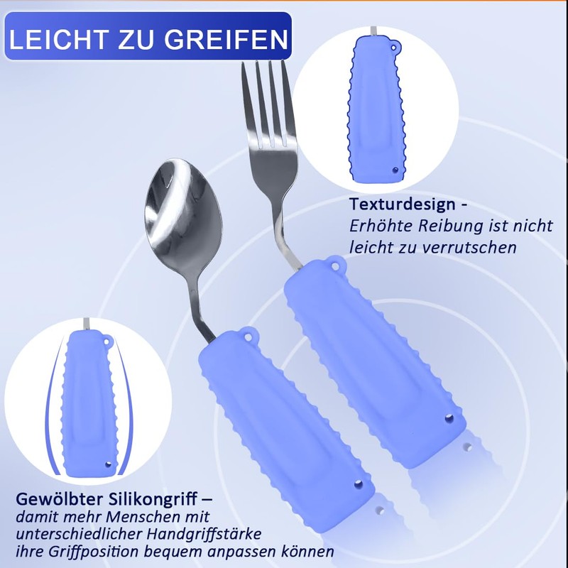 Ehucon Adaptive Weighted Silver Tableware Angle Spoon and Fork Set