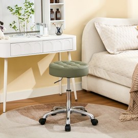 FIRAVOE Swivel Rolling Stool Adjustable Height 20"-27" (Sturdy Aluminum Base) (Quiet Wheels) Salon Stools for Hair Stylist (Green)