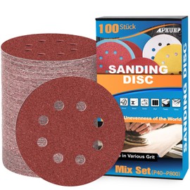 ALPXUXP Sandpaper 125 mm Velcro Sanding Discs 8 Holes Round Sanding Sheets Professional for Random Orbital Sanders (with Grit 40/60/80/120/180/240/320/400/600/800 x10) Pack of 100