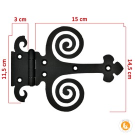 MORIA DESIGN Cross Hinges 2.5 x 190 x 145 mm | Hinges for Shutters, Garden Gates, Tool Sheds, Children's Houses, Garden Smokers, Garden Sheds, Powder Coated, Black
