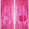 YAAVAAW 2pcs 3.2 x 8.3ft Glitter Hot Pink Foil Fringe