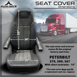 ALFA-WAYS Seat Covers for Trucks fits Peterbilt 579, 579EV, 589, 567 Suspension Seats Red Short Armrests 15" - Truck Seat Covers Protection - Heavy Duty Trucks Accessories Quilted Eco-Leather