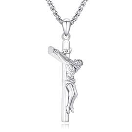 PCTJYFU Crucifix Cross Necklace 925 Sterling Silver Jesus Crucifix Pendant Necklace Religious Jewelry for Women Men