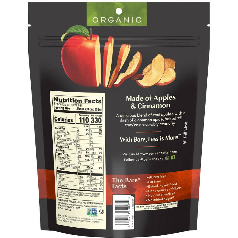 Bare Fruit Chips Apple Cinnamon Organic 3 oz (Pack of