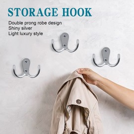 Bolatus Pack of 5 Coat Hooks Silver Coat Hooks Vintage Double Hooks Wall Hooks Metal Retro Hooks for Screws for Kitchen Bathroom Wall