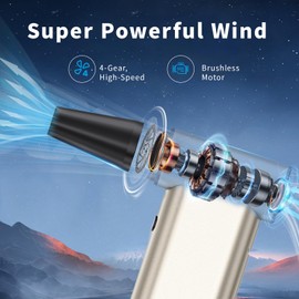 Rckskaya Aluminum Compressed Air Duster, 300000RPM Electric Air Duster Rechargeable Cordless, 4-Gear Handheld Blower, Cell Phone Charger, Mini Blower for PC, Keyboard, Car, Camping/Home/Office Use