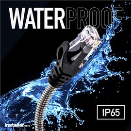 InstallerParts Stainless Steel Armored Cat.6A Patch Cable 24AWG 7.8mm Cable Diameter, Outdoor, Waterproof, UV Resistant, Enhanced Durability, 25 Ft, 1-Pack