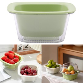 Kitchen Strainer Bowl Fruit Vegetable Washing Basket, 2-in-1 Small Plastic Double Layer Strainer Basket for Pasta, Spaghetti, Berries, Salads, Suitable for Camping, Home Use, White (Green)