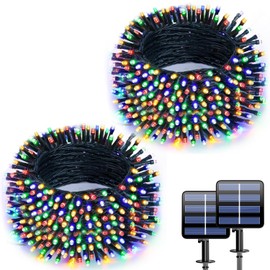 Solar String Lights Outdoor, 2 Pack Total 132 FT 400 LEDs Solar Powered Christmas Lights with 8 Lighting Modes, Waterproof Twinkle Light Auto ON/Off for Garden, Christmas Decorations (Multicolor)
